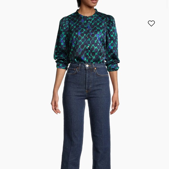 NIC+ZOE Teal and Navy Polka Dot Blouse - Picture 3 of 7